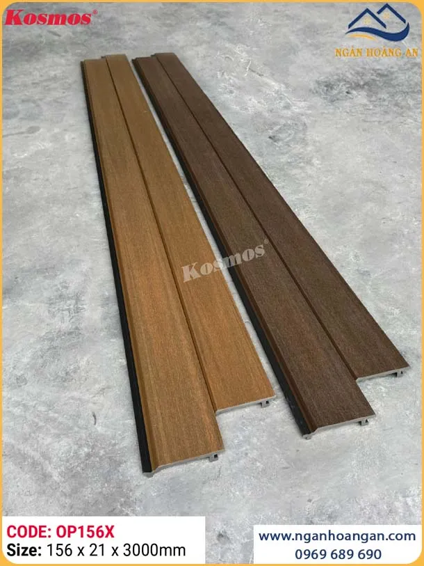 Tấm Ốp Trần Gỗ Nhựa Ngoài Trời 2 Da Kosmos OP156X Walnut